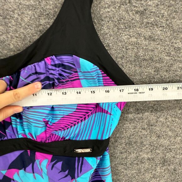 Zepo Posur Tankini Top Women 18W Plus Blue Floral Push Up Sleeveless Wide Strap - Picture 3 of 9